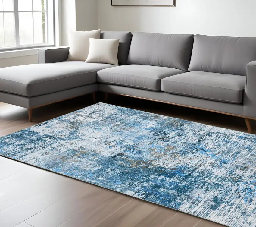 Ivory Abstract Distressed Area Rug Photo 1