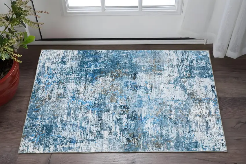 Ivory Abstract Distressed Area Rug Photo 1