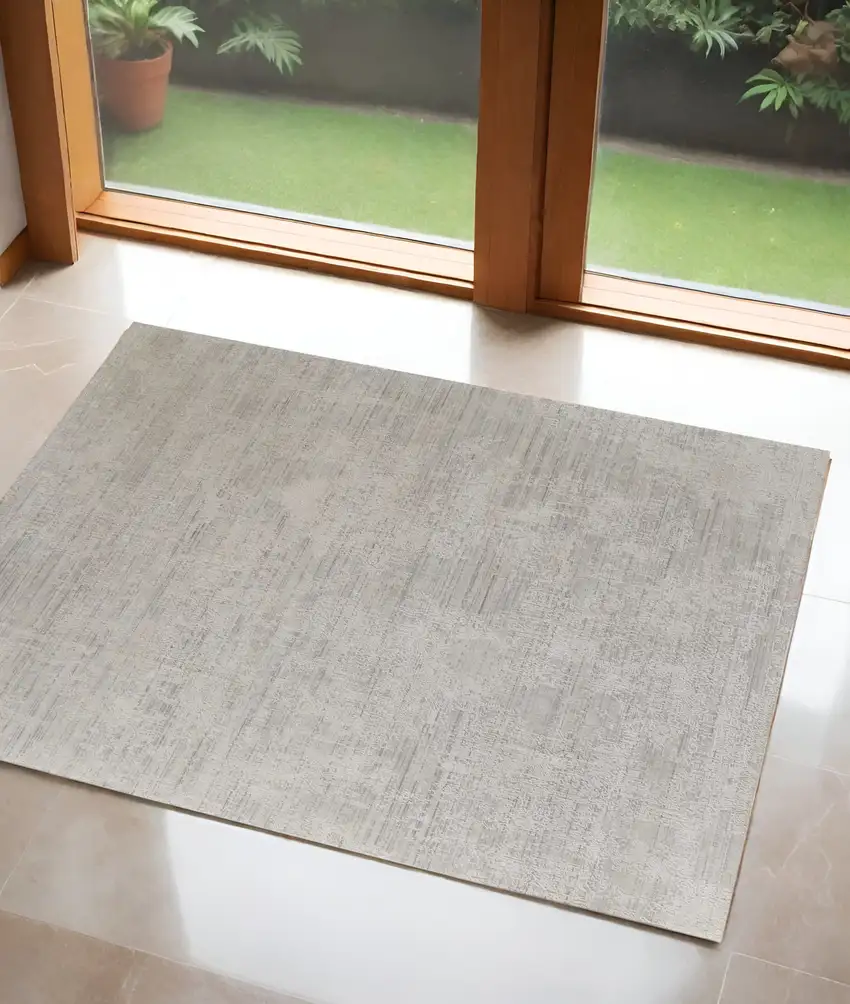Ivory Abstract Hand Woven Worn Faded Area Rug Photo 1
