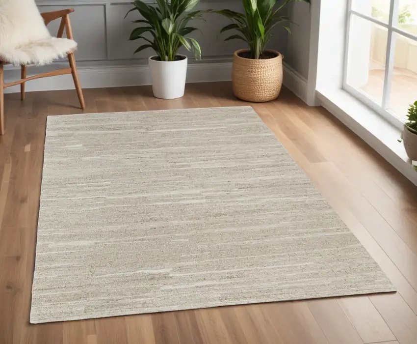 Ivory Abstract Hand Woven Worn Faded Area Rug Photo 1