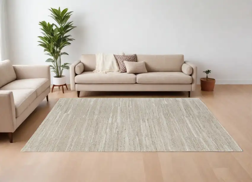 Ivory Abstract Hand Woven Worn Faded Area Rug Photo 1