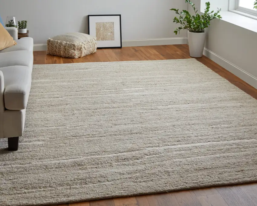 Ivory Abstract Hand Woven Worn Faded Area Rug Photo 7