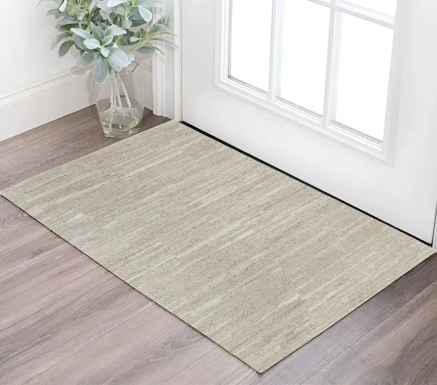 Ivory Abstract Hand Woven Worn Faded Area Rug Photo 1