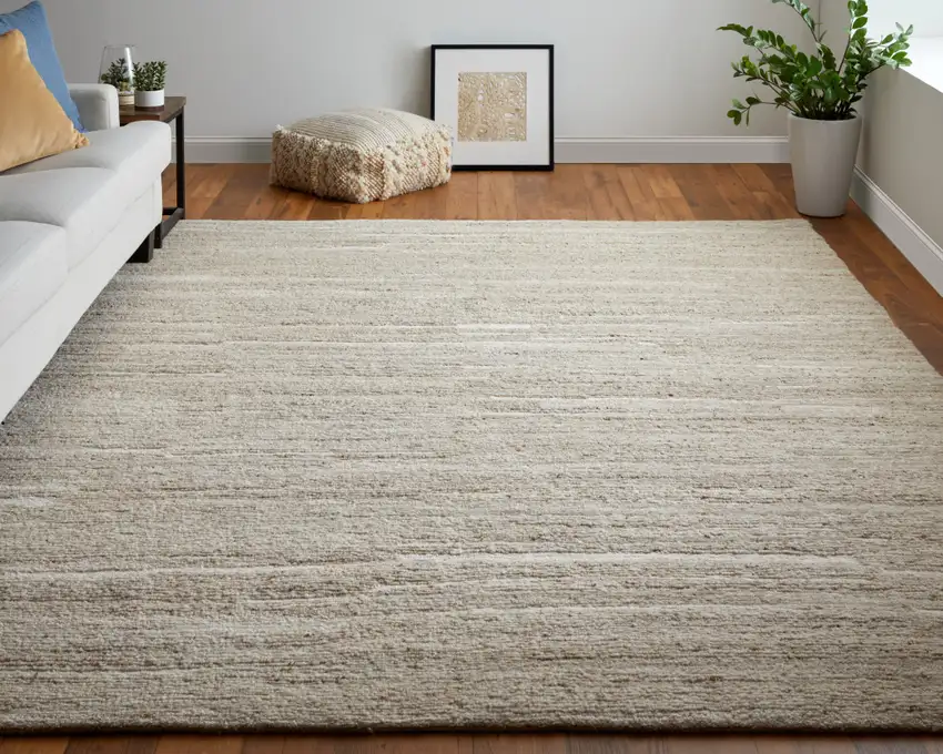 Ivory Abstract Hand Woven Worn Faded Area Rug Photo 8