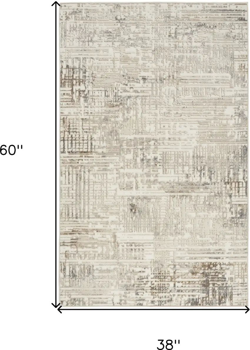 Ivory Abstract Power Loom Area Rug Photo 3