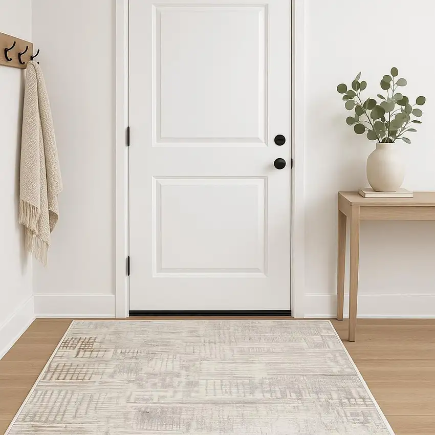 Ivory Abstract Power Loom Area Rug Photo 1