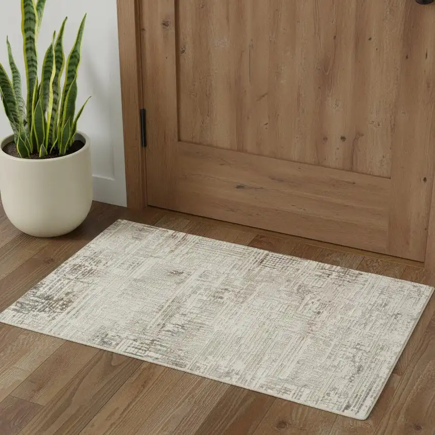 Ivory Abstract Power Loom Area Rug Photo 1