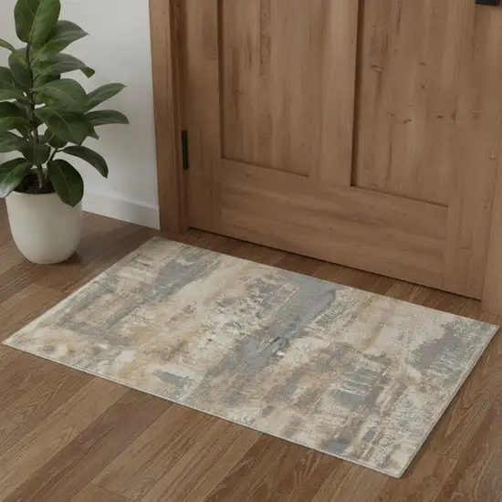 Ivory Abstract Power Loom Area Rug Photo 1