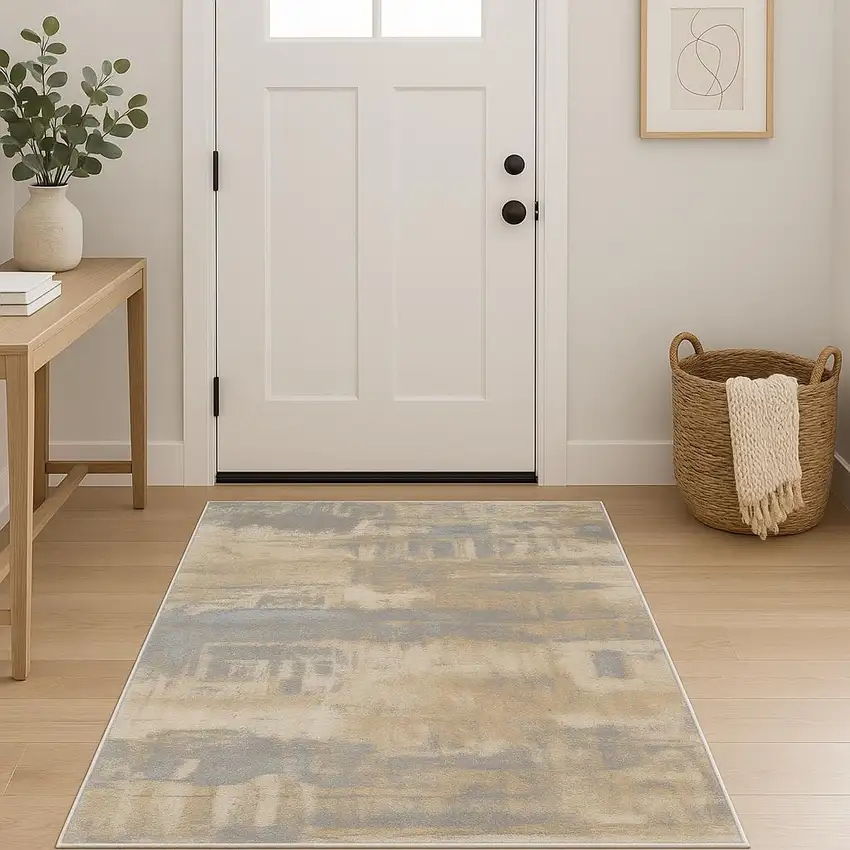 Ivory Abstract Power Loom Area Rug Photo 1