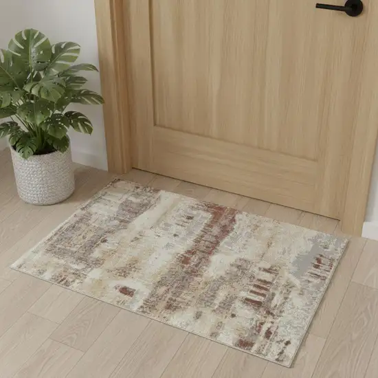 Ivory Abstract Power Loom Area Rug Photo 1