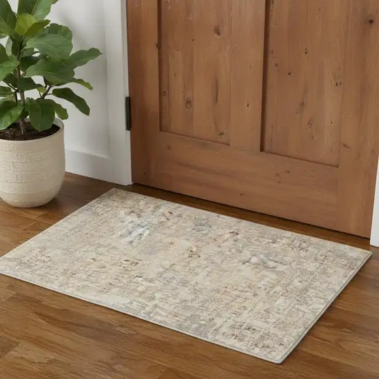 Ivory Abstract Power Loom Area Rug Photo 1