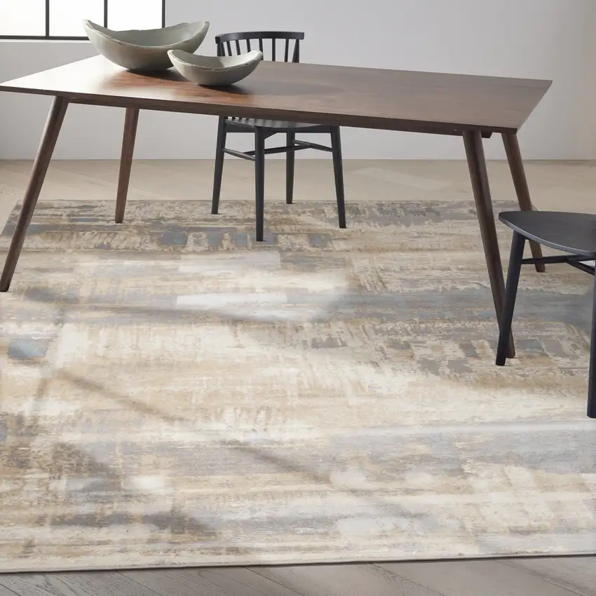 Ivory Abstract Power Loom Area Rug Photo 5