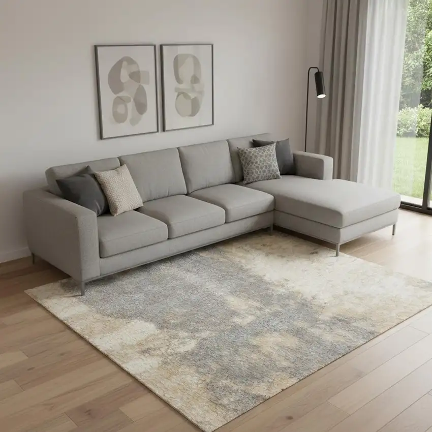 Ivory Abstract Power Loom Area Rug Photo 1