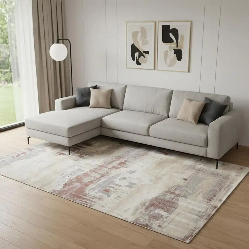 Ivory Abstract Power Loom Area Rug Photo 1