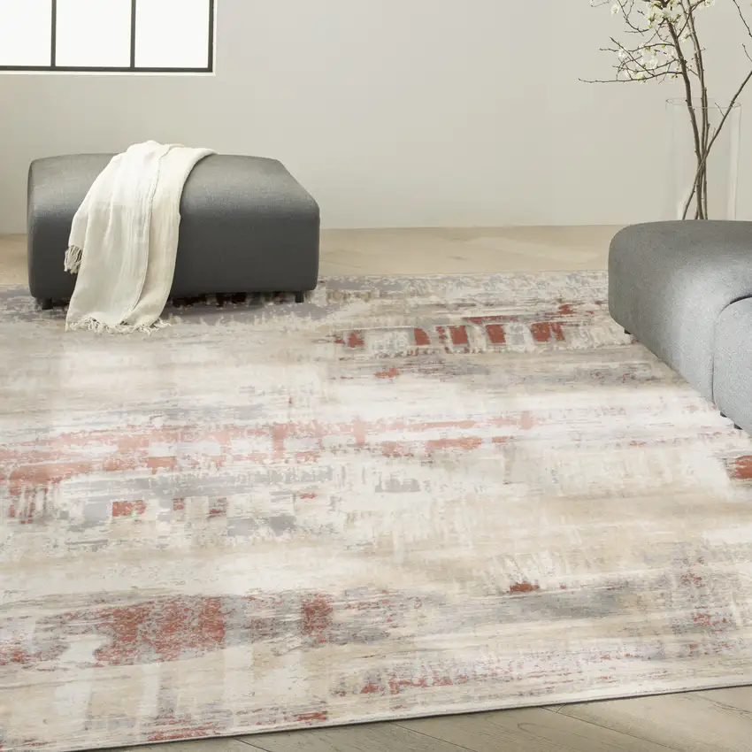 Ivory Abstract Power Loom Area Rug Photo 5
