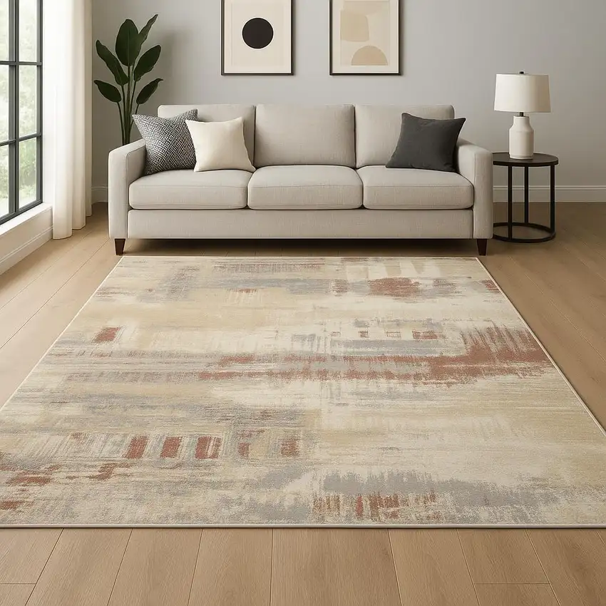 Ivory Abstract Power Loom Area Rug Photo 1
