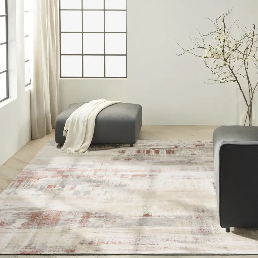 Ivory Abstract Power Loom Area Rug Photo 6