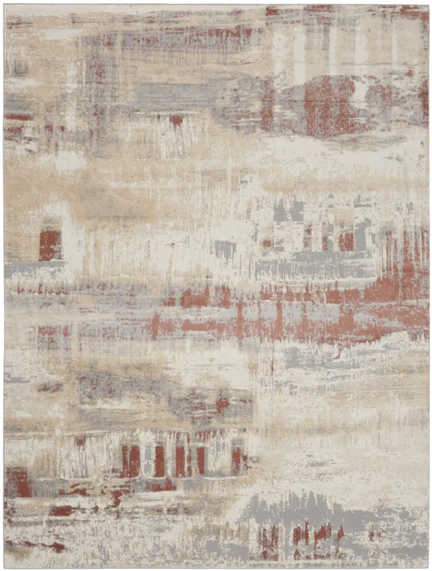 Ivory Abstract Power Loom Area Rug Photo 7