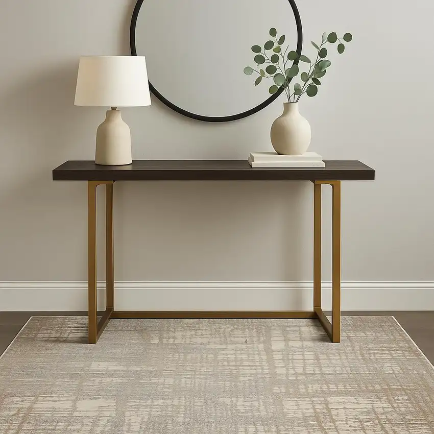 Ivory Abstract Power Loom Area Rug Photo 1