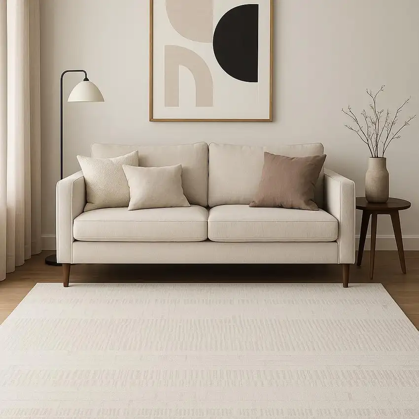 Ivory Abstract Power Loom Area Rug Photo 1