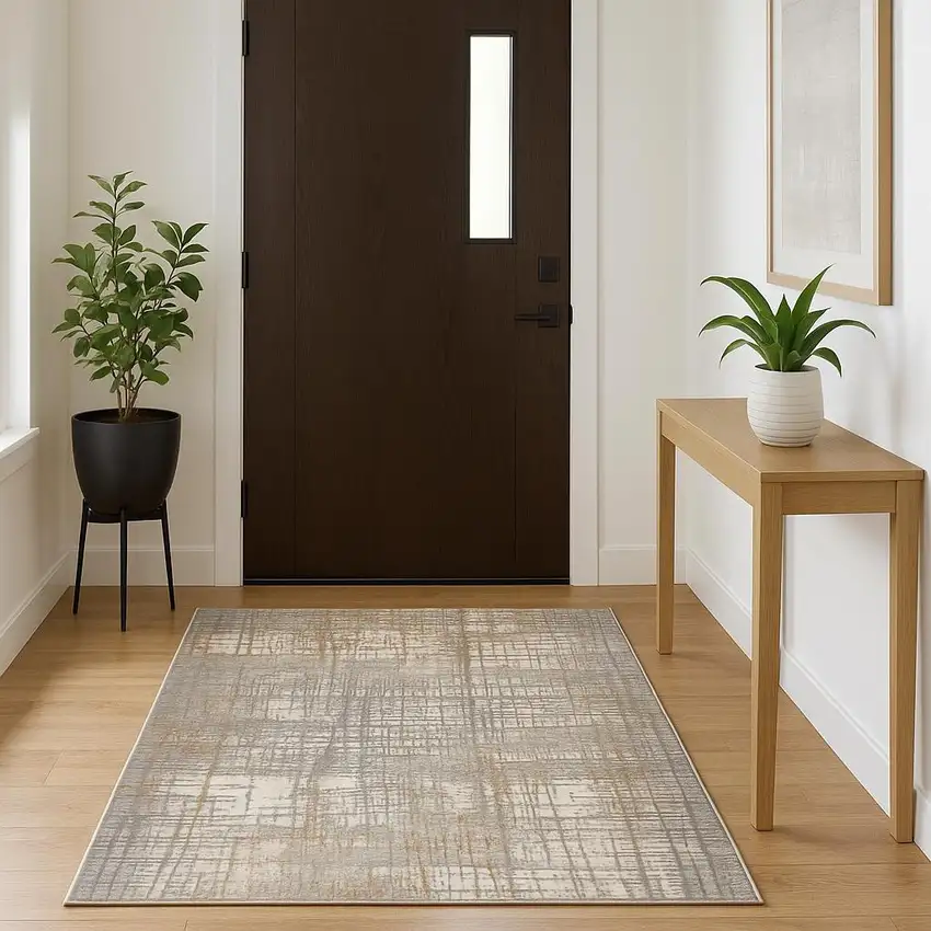 Ivory Abstract Power Loom Area Rug Photo 1