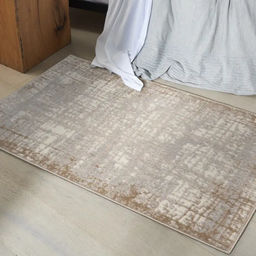 Ivory Abstract Power Loom Area Rug Photo 5