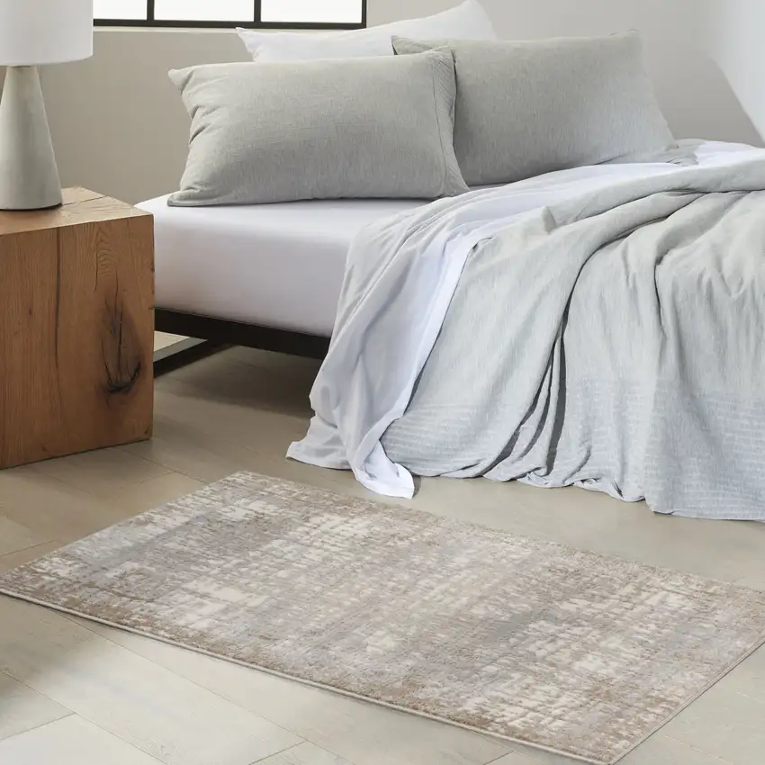Ivory Abstract Power Loom Area Rug Photo 7