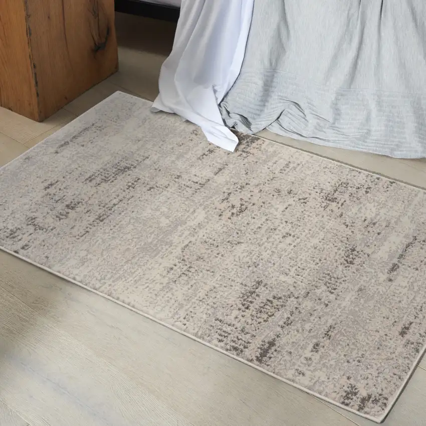 Ivory Abstract Power Loom Area Rug Photo 5