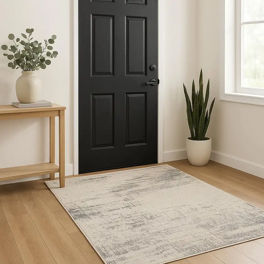 Ivory Abstract Power Loom Area Rug Photo 1