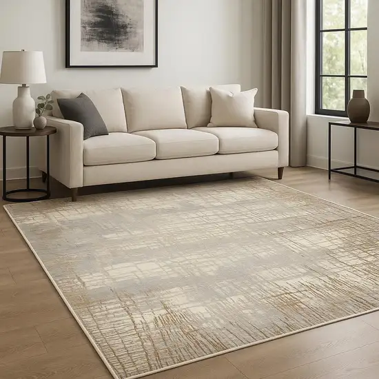 Ivory Abstract Power Loom Area Rug Photo 1