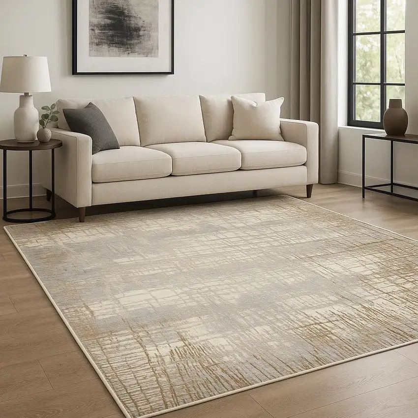 Ivory Abstract Power Loom Area Rug Photo 1