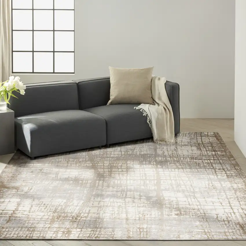 Ivory Abstract Power Loom Area Rug Photo 7