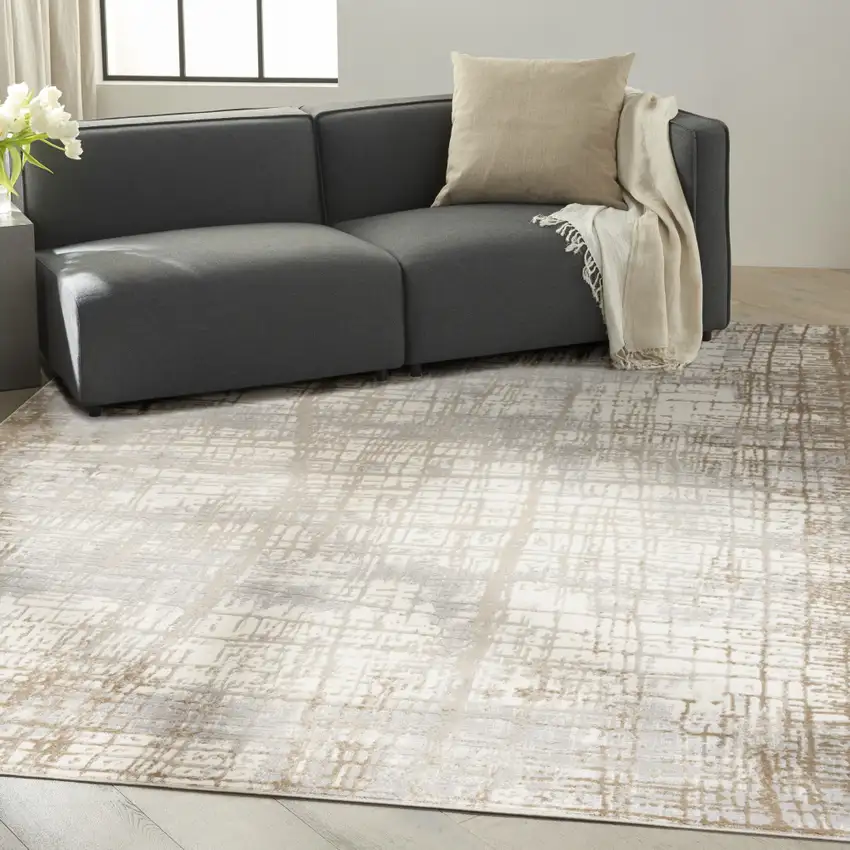 Ivory Abstract Power Loom Area Rug Photo 5