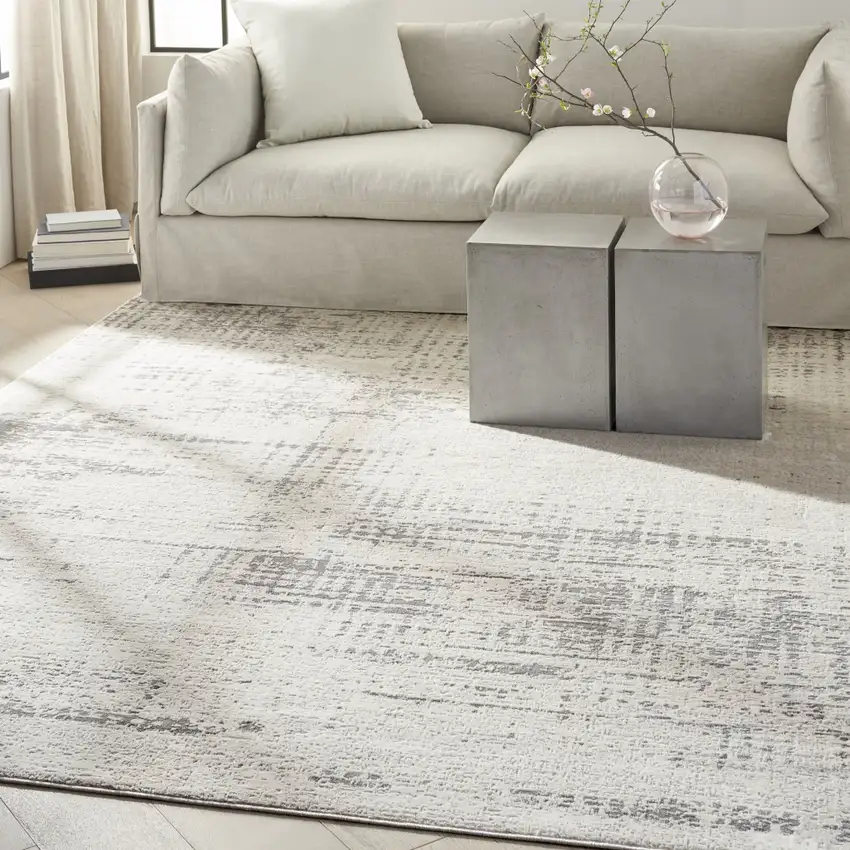 Ivory Abstract Power Loom Area Rug Photo 5