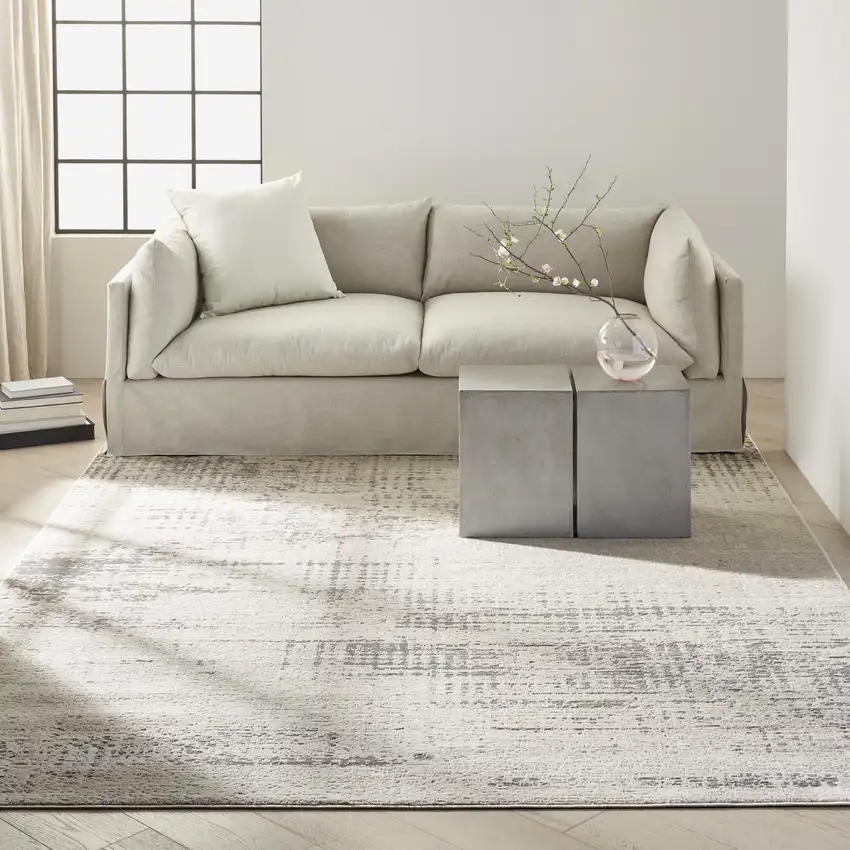 Ivory Abstract Power Loom Area Rug Photo 6