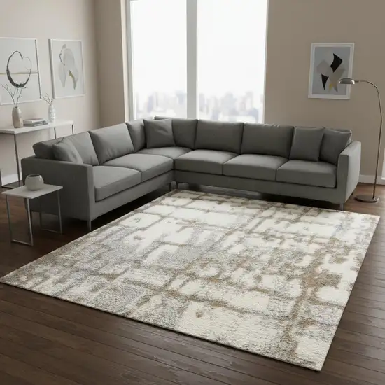 Ivory Abstract Power Loom Area Rug Photo 1