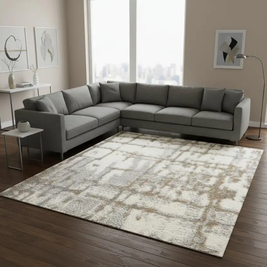 Ivory Abstract Power Loom Area Rug Photo 1