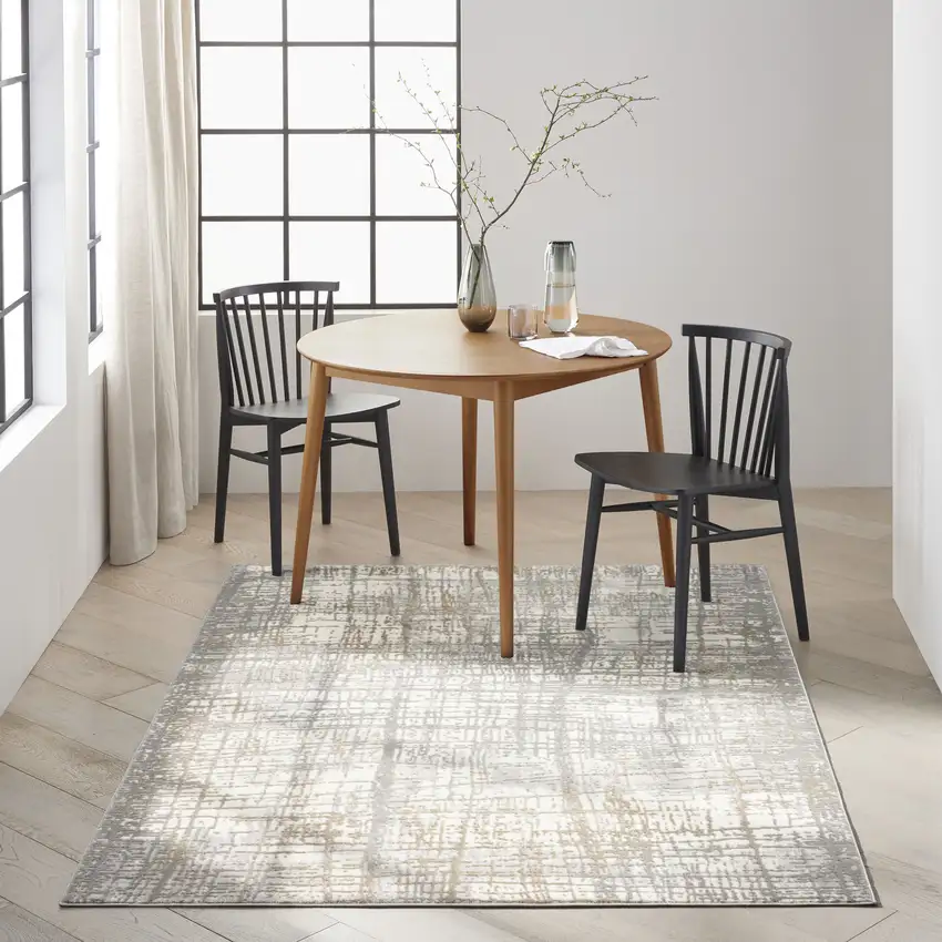 Ivory Abstract Power Loom Area Rug Photo 5