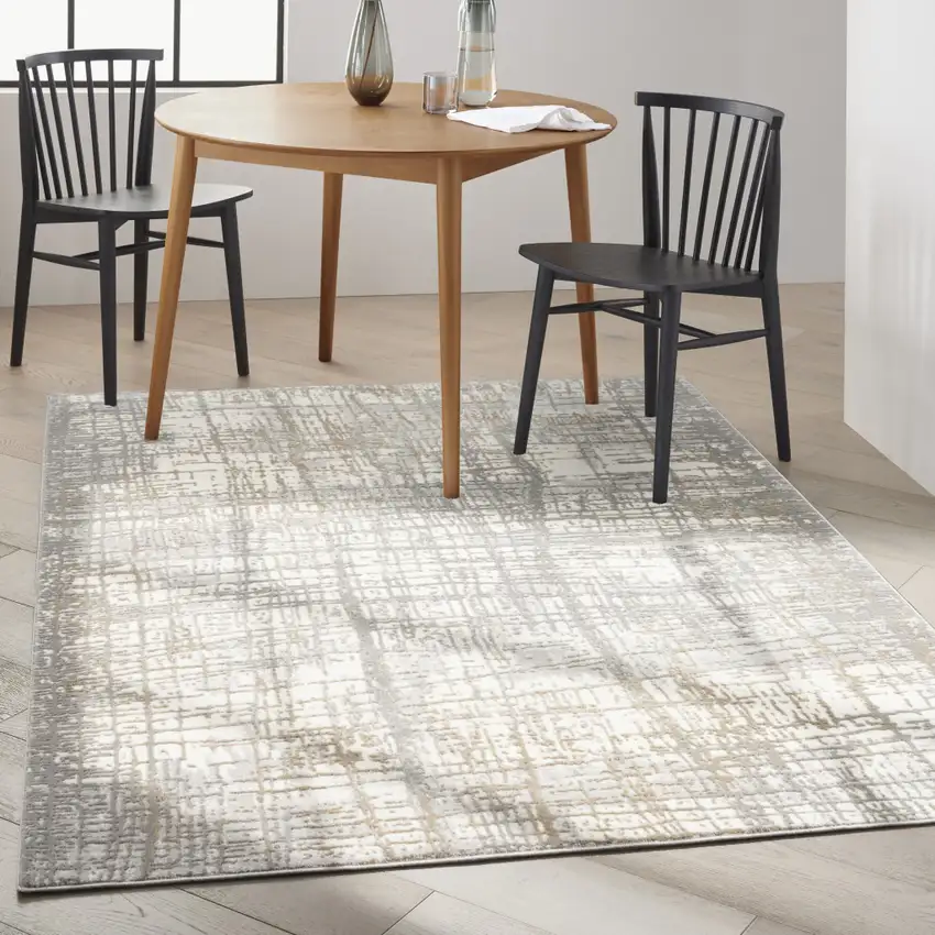 Ivory Abstract Power Loom Area Rug Photo 6