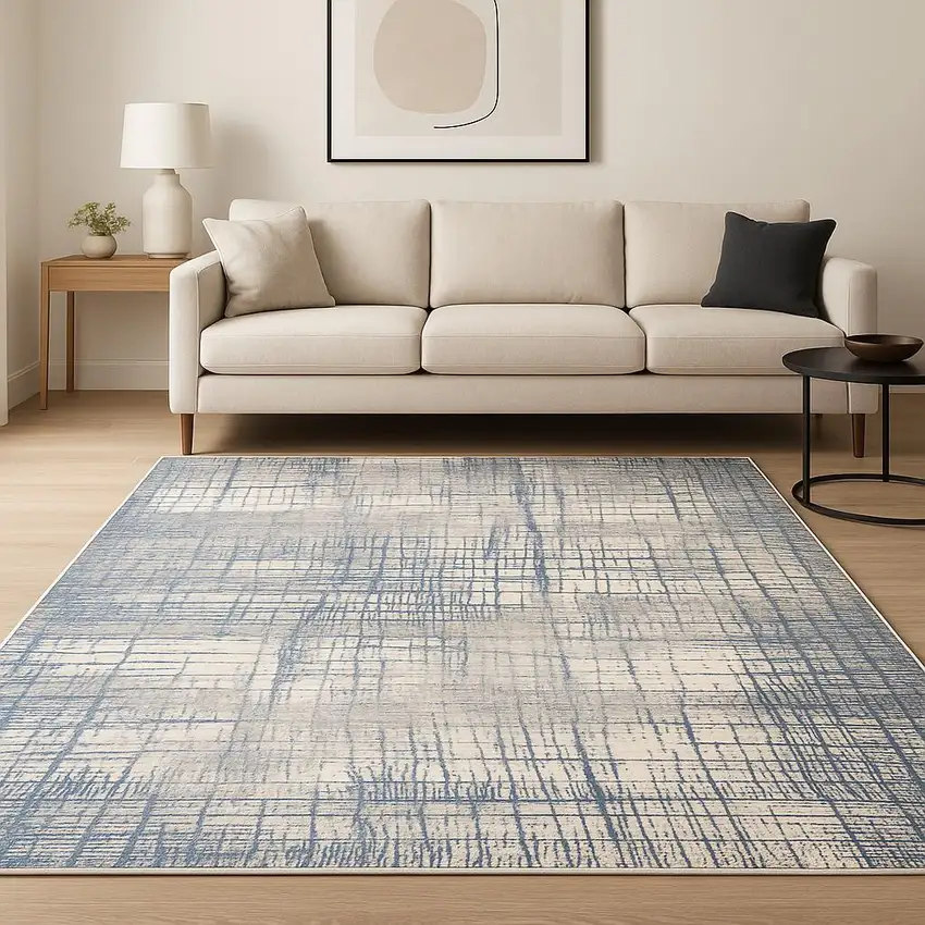 Ivory Abstract Power Loom Area Rug Photo 1