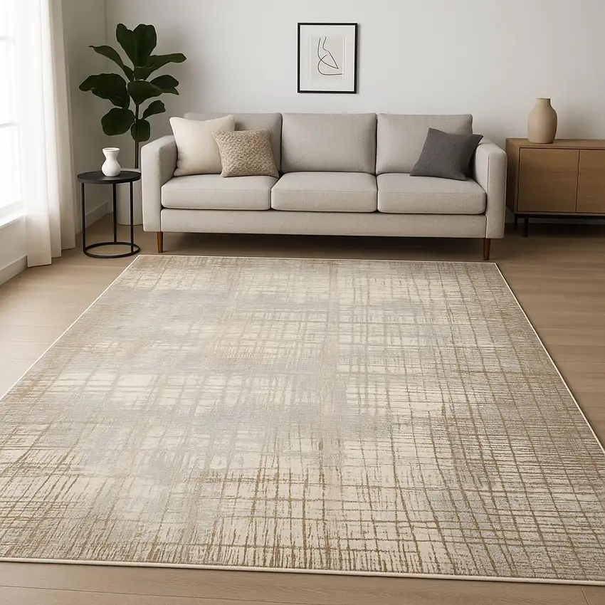 Ivory Abstract Power Loom Area Rug Photo 1