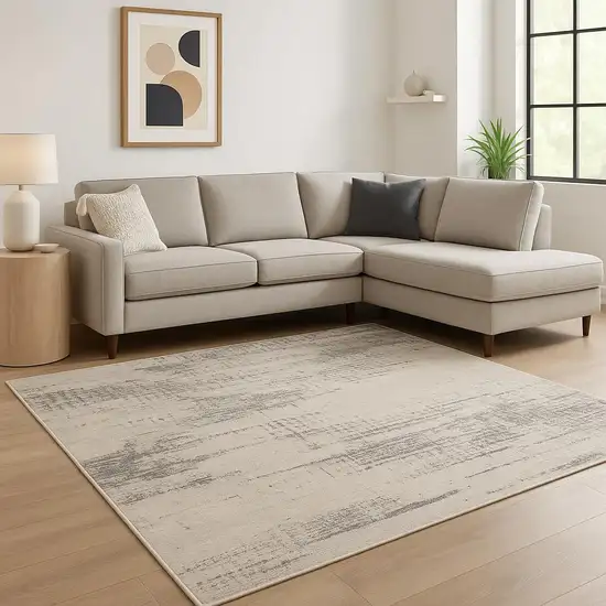 Ivory Abstract Power Loom Area Rug Photo 1