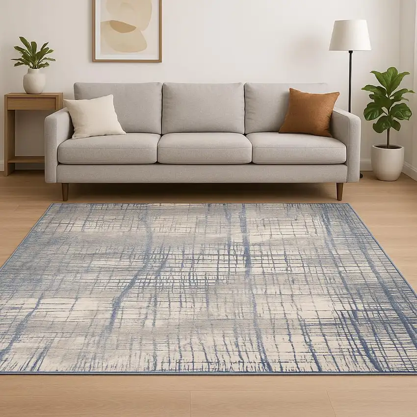 Ivory Abstract Power Loom Area Rug Photo 1