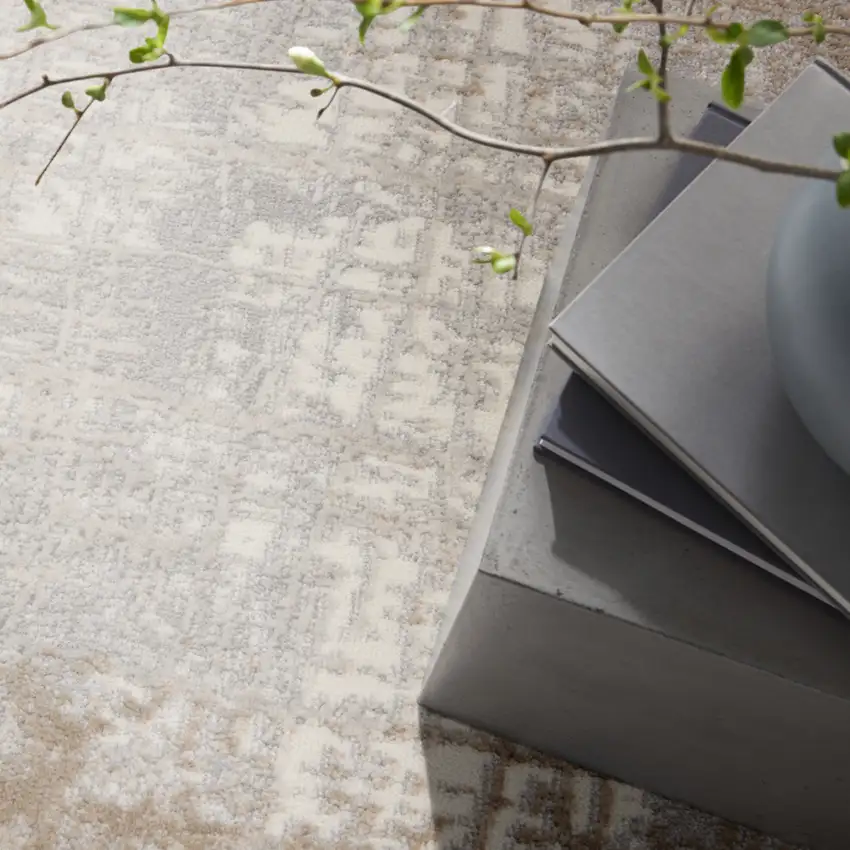 Ivory Abstract Power Loom Area Rug Photo 4