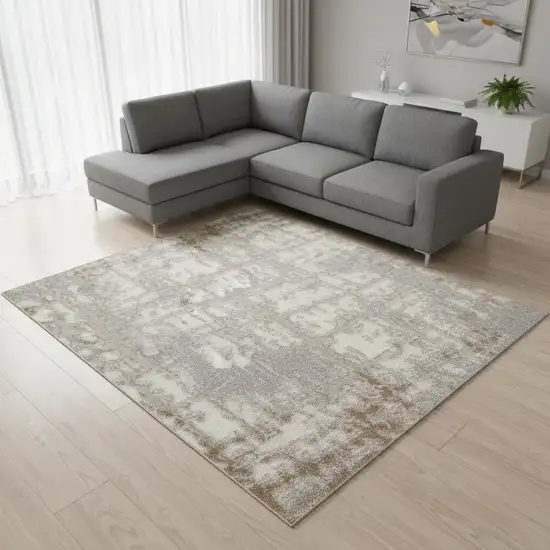 Ivory Abstract Power Loom Area Rug Photo 1