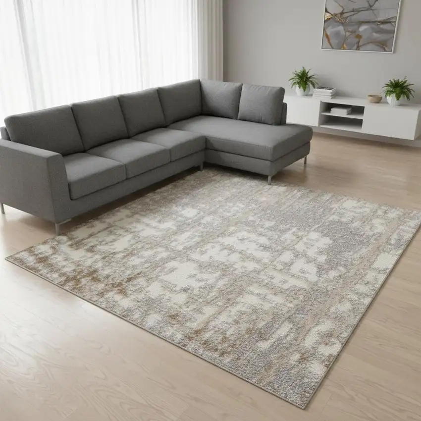 Ivory Abstract Power Loom Area Rug Photo 1