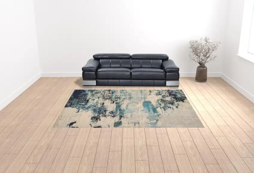 Ivory Abstract Power Loom Area Rug Photo 3