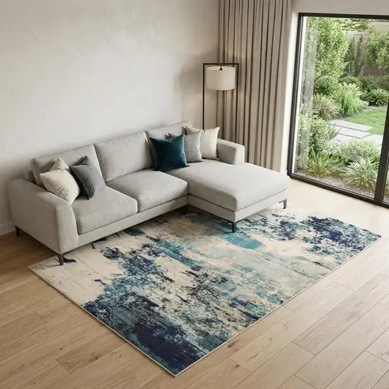 Ivory Abstract Power Loom Area Rug Photo 1