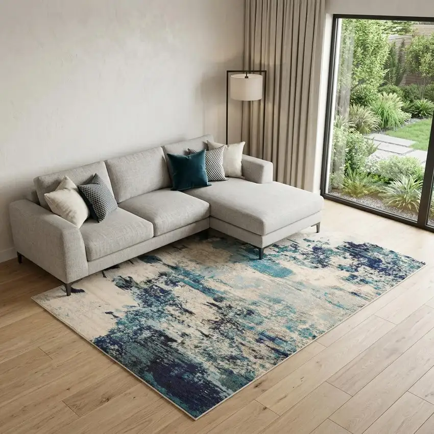 Ivory Abstract Power Loom Area Rug Photo 1
