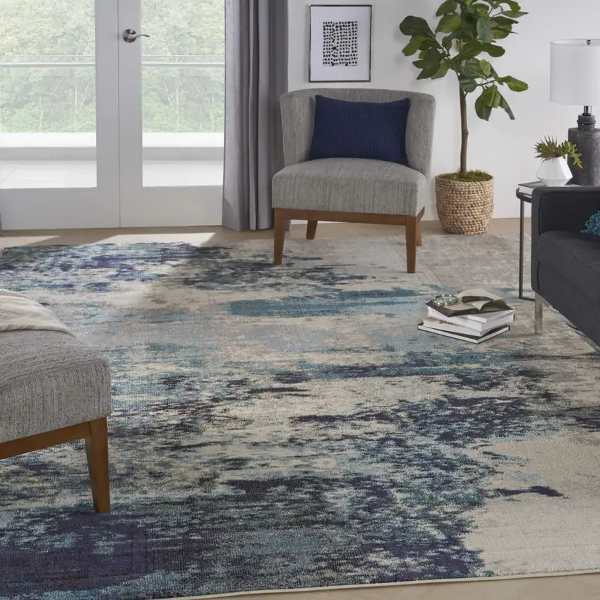 Ivory Abstract Power Loom Area Rug Photo 5